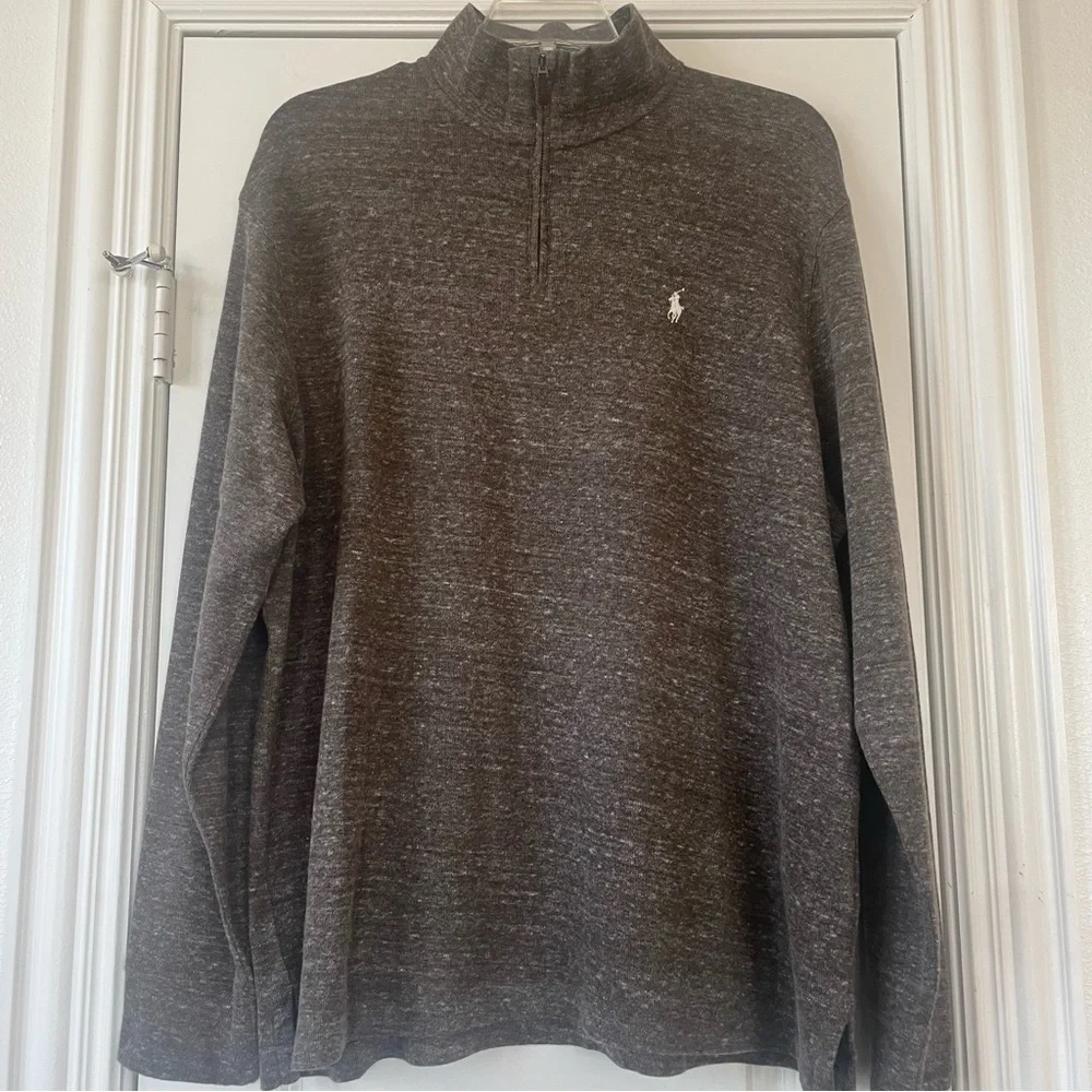 Ralph Lauren Polo Half Zip Light Brown Tan Mens Sweater Lg